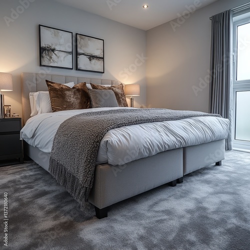 Brand new bedroom in a modern British home.
