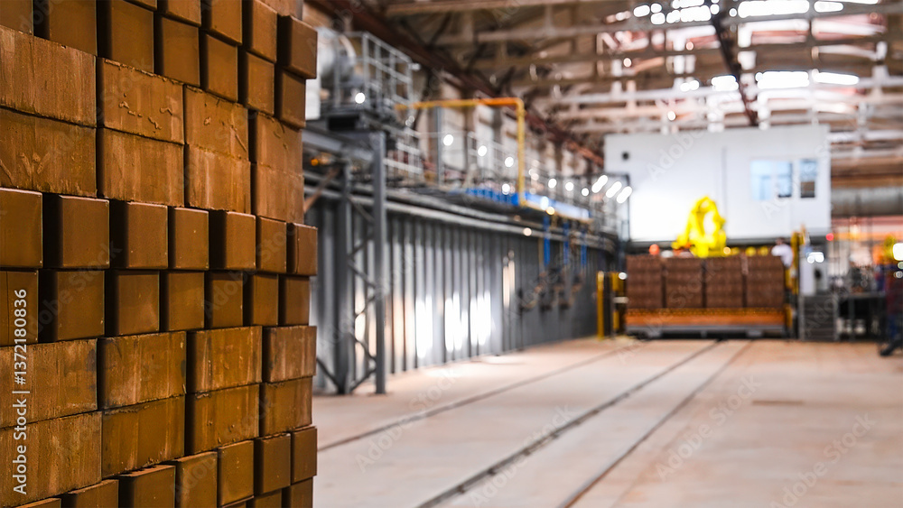 Fototapeta premium Brick factory. Production line at a factory for the production of building materials