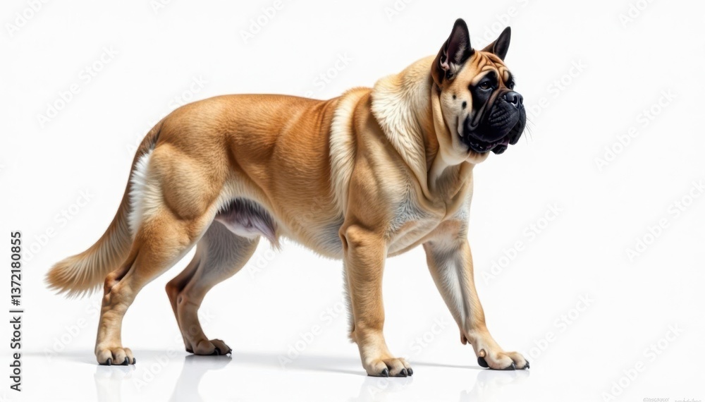 Obraz premium Majestic mastiff, powerful stance, white background, mastiff breeds, studio photography