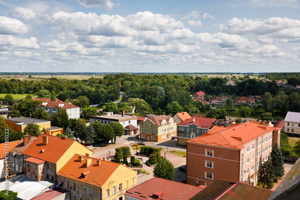 Cityscape of Pravdinsk town, view from above