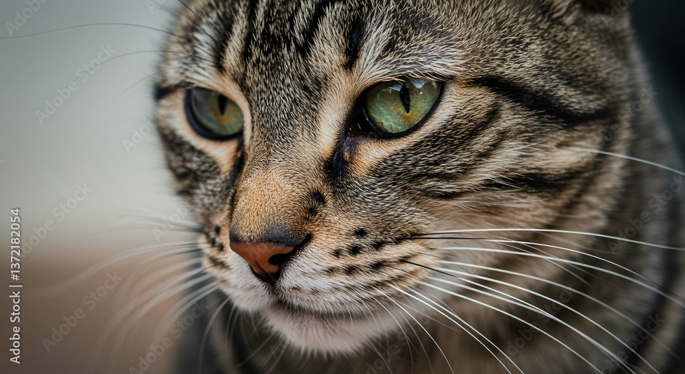 Close up Portrait of a Tabby Cat with Striking Green Eyes Detailed Fur and Whiskers Close up Portrait of a Tabby Cat with Striking Green Eyes Detailed Fur and Whiskers