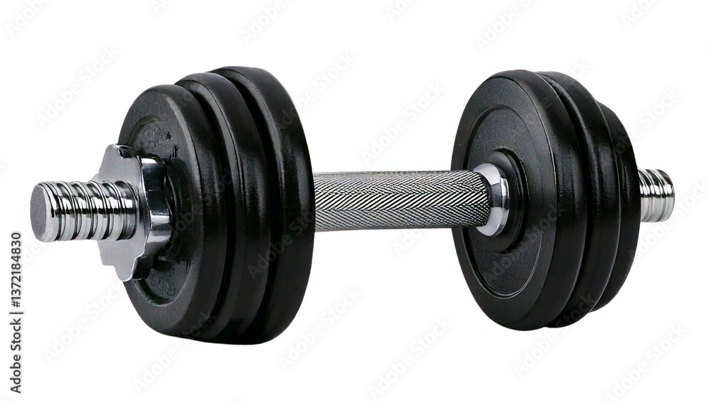 A pair of black dumbbells with metallic handles, isolated on a transparent background A pair of black dumbbells with metallic handles, isolated on a transparent background