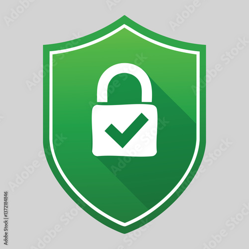 Green shield with lock and check mark symbol of protection