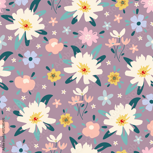 Trendy Hand drawn Wild Meadow florals illustration Seamless Pattern Vector Design, Design for fashion , fabric, textile, wallpaper, cover, web , wrapping and all prints.