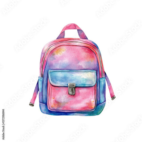 Colorful school backpack with a smooth watercolor finish in pink and blue hues. Perfect for students seeking a trendy accessory for school life.