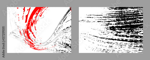 Strokes of black and red paint on a white background. Set of two templates. Graffiti element. Design template for the design of banners, posters, booklets, covers, magazines. EPS 10