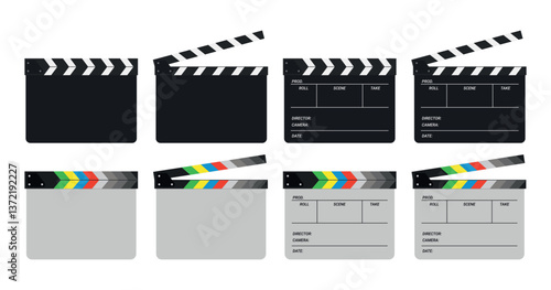 Opened movie film clap board isolated on white background. Clapper board vector set. Vector EPS 10