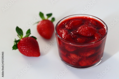 Wallpaper Mural Fresh strawberries and strawberry compote in a glass bowl on a white background. Torontodigital.ca