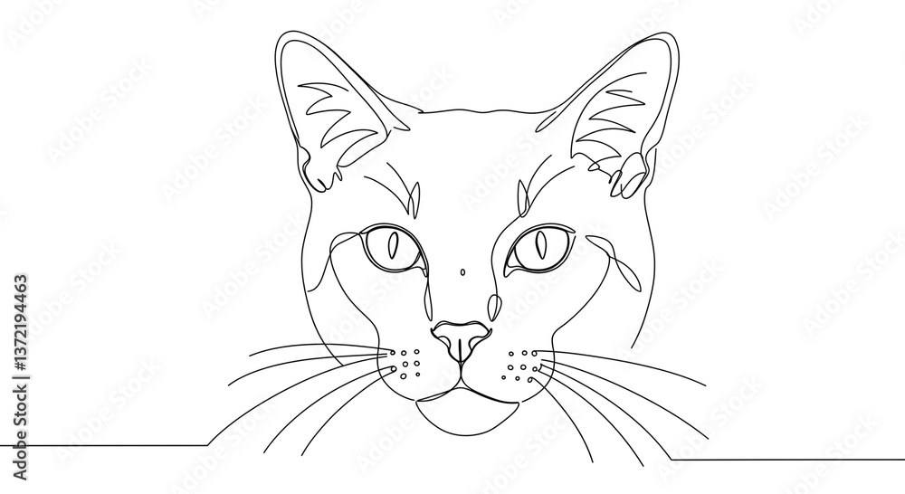Obraz premium Elegant Line Art Cat Portrait Minimalist Single Line Drawing of a Feline Face