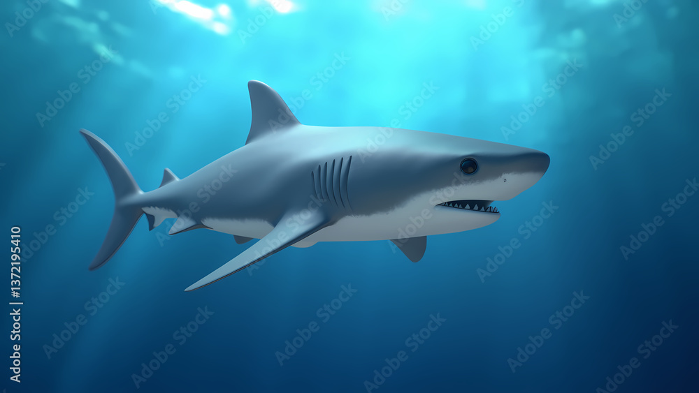 Realistic Shark Swimming in Clear Blue Ocean Waters Under Sunlight Realistic Shark Swimming in Clear Blue Ocean Waters Under Sunlight