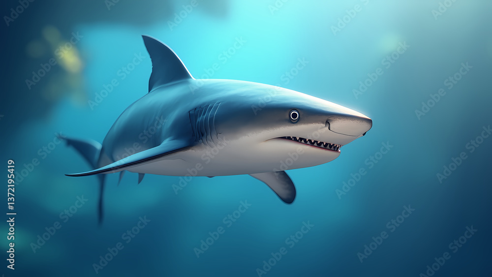 Fototapeta premium Realistic Shark Swimming in Vibrant Ocean Environment Underwater