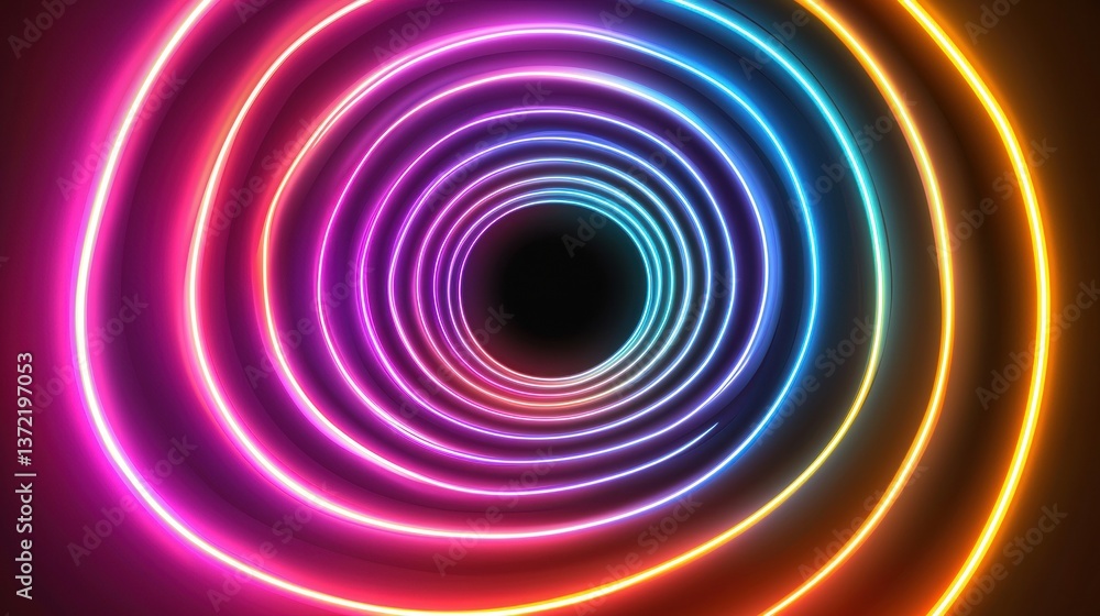 Colorful neon spiral with a dark center effect. Colorful neon spiral with a dark center effect.