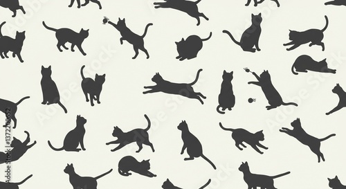 Seamless Pattern of Playful Black Cat Silhouettes Feline Design Pet Illustration Animal Background
