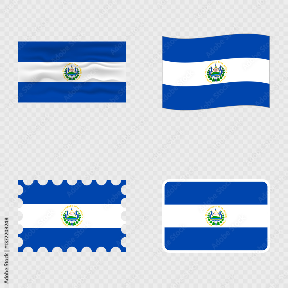 Obraz premium El Salvador national flag in four different styles.
