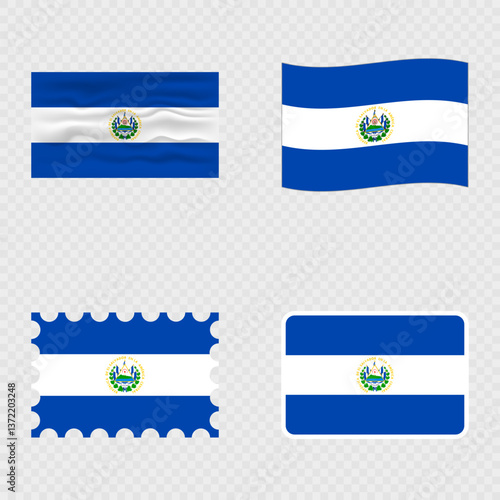 El Salvador national flag in four different styles.
