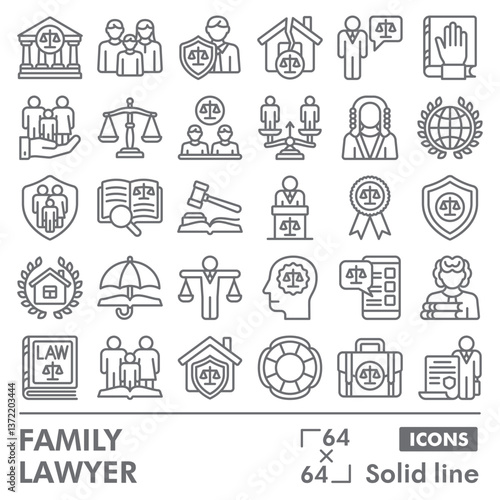 Family lawyer collection or sketches. law and justice theme icons in line style signs for web and app. Vector graphics isolated on white background.