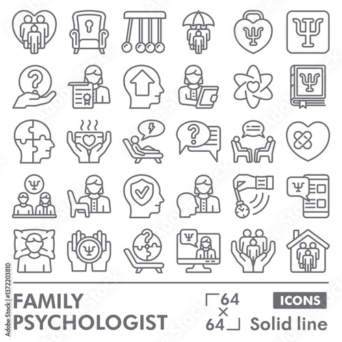 Family psychologist collection or sketches. psychology theme icons in line style signs for web and app. Vector graphics isolated on white background.