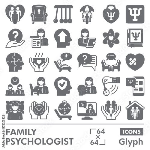Family psychologist collection or sketches. psychology theme icons in glyph style signs for web and app. Vector graphics isolated on white background.
