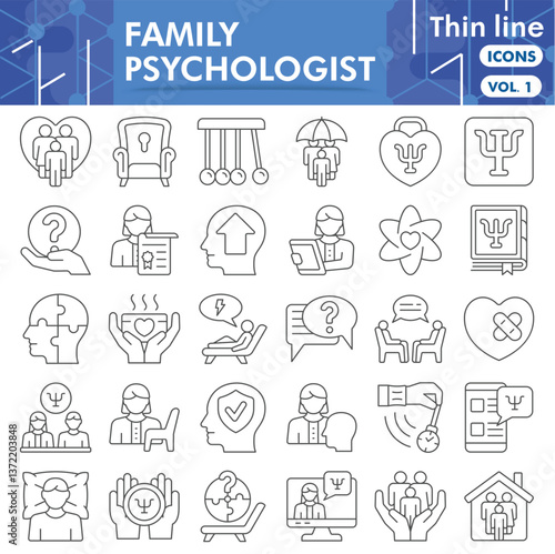Family psychologist collection or sketches. psychology theme icons in thin line style signs for web and app. Vector graphics isolated on white background.