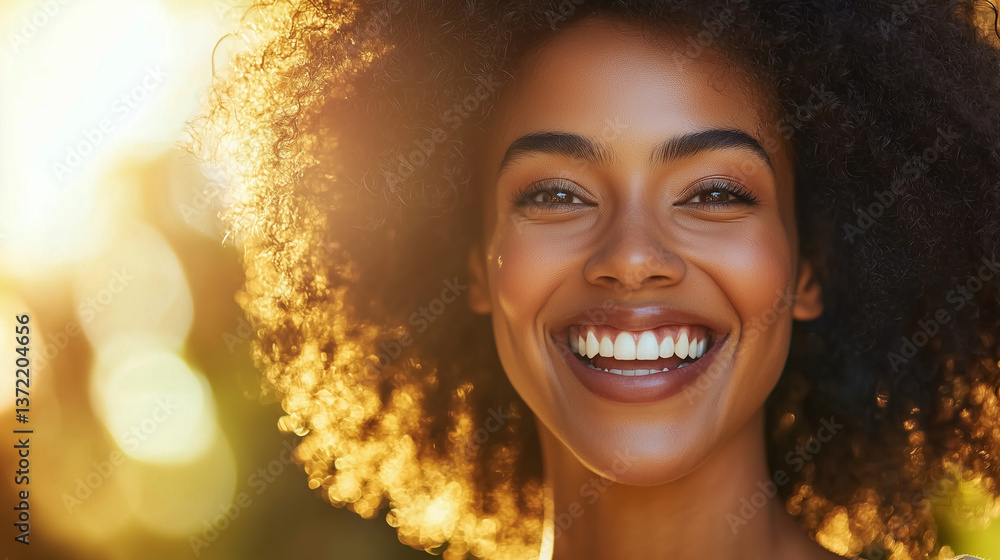 A joyful mixed-race woman laughing in sunlight A joyful mixed-race woman laughing in sunlight