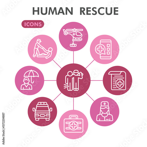 Human rescue collection or sketches. emergency theme icons in line style signs for web and app. Vector graphics isolated on white background.