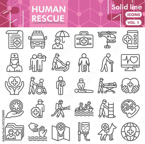 Human rescue collection or sketches. emergency theme icons in line style signs for web and app. Vector graphics isolated on white background.