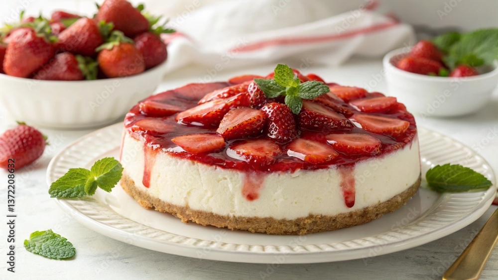 cheesecake with strawberries and mint cheesecake with strawberries and mint