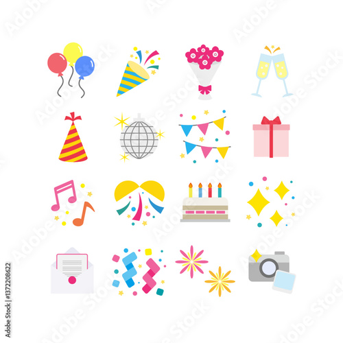 パーティーアイコンセット：お祝いと楽しい時間のベクター素材 - Party Icon Set: Vector Material for Celebration and Fun Time