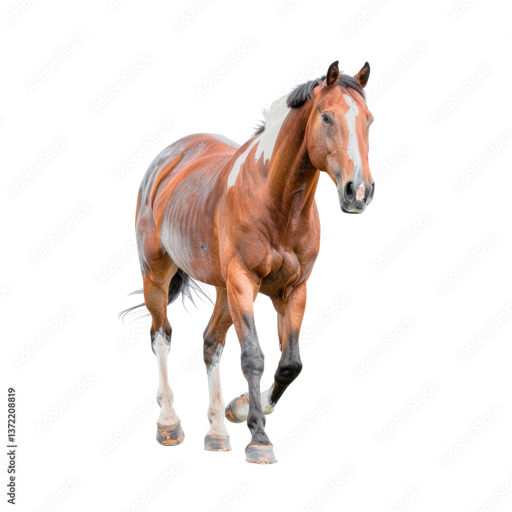 Obraz premium Majestic Brown Horse Walking Gracefully in a Natural Outdoor Environment