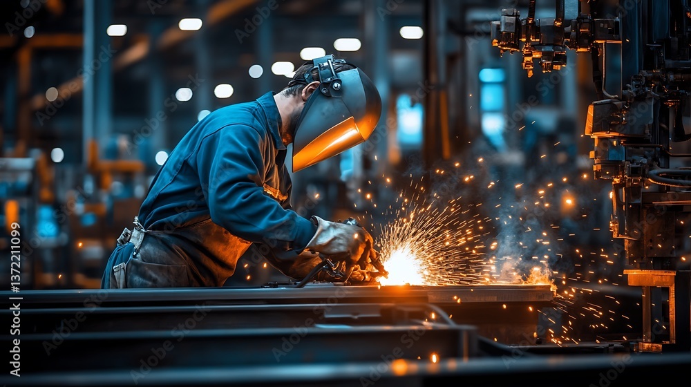 A welder using tools and sparks in a construction setting A welder using tools and sparks in a construction setting