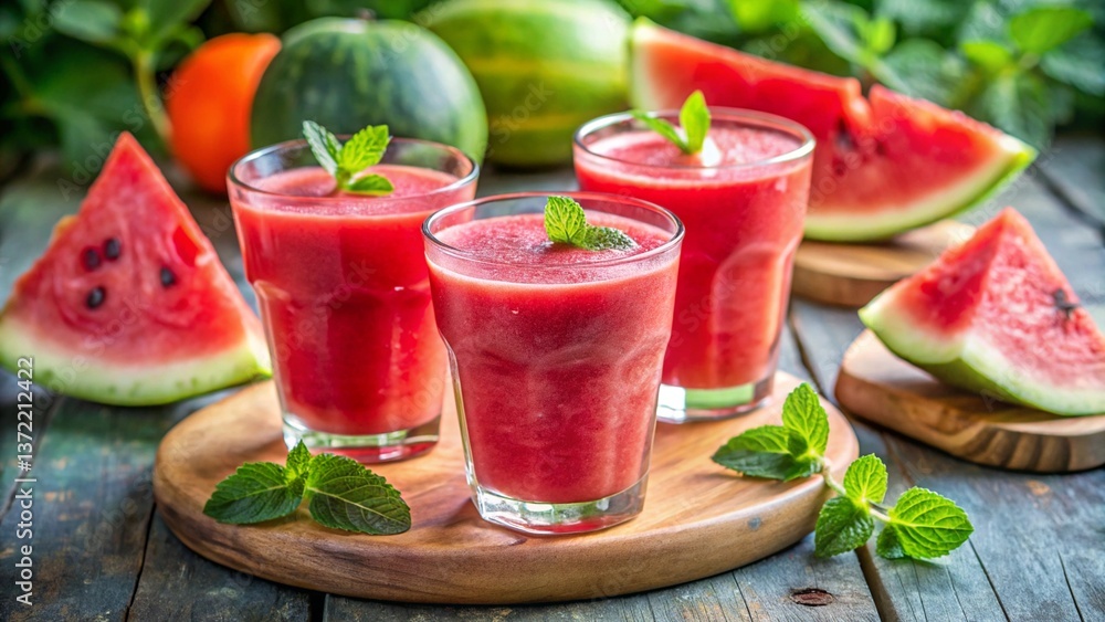 smoothies made with watermelon on blurry background
smoothies made with watermelon on blurry background