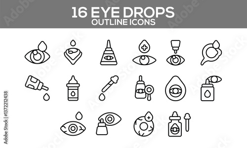 Eye Drops Outline Icons – Editable Ophthalmology & Eye Care Vector Set
