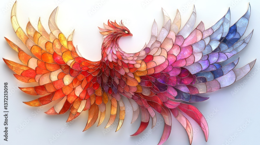 Obraz premium Colorful phoenix mosaic spreading wings on white wall art
