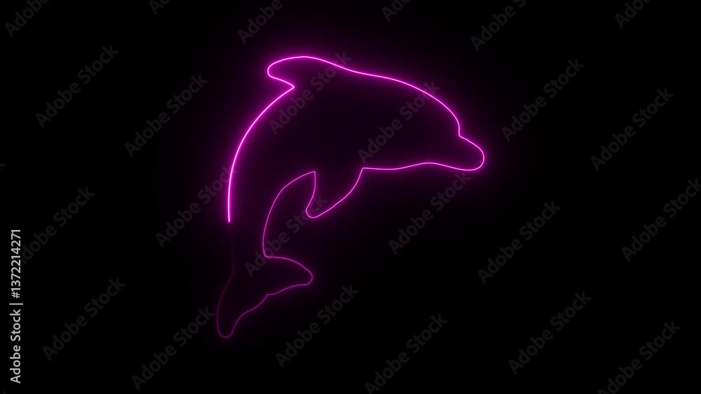 Glowing neon dolphin icon isolated on black background. HD Video motion graphic animation Glowing neon dolphin icon isolated on black background. HD Video motion graphic animation