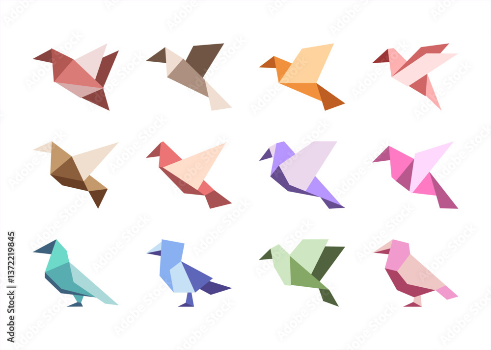 Fototapeta premium Geometric Lowpoly Origami Birds Collection