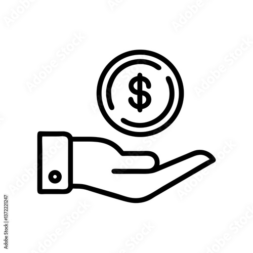 Hand holding dollar coin in minimalist style on white background  