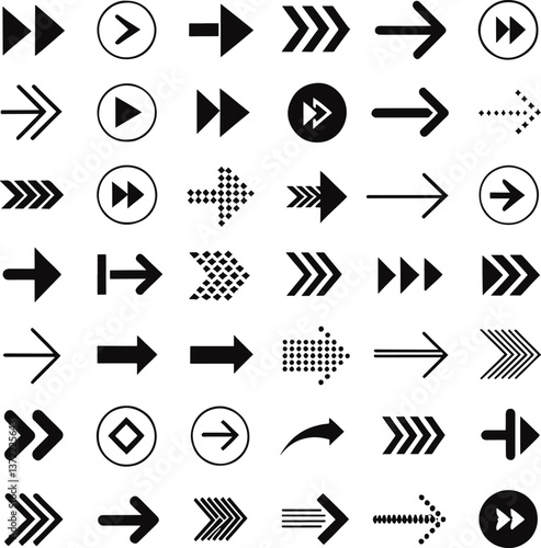 Arrows Icon Set – Black, Vector, Cursor, Direction, Navigation Symbols