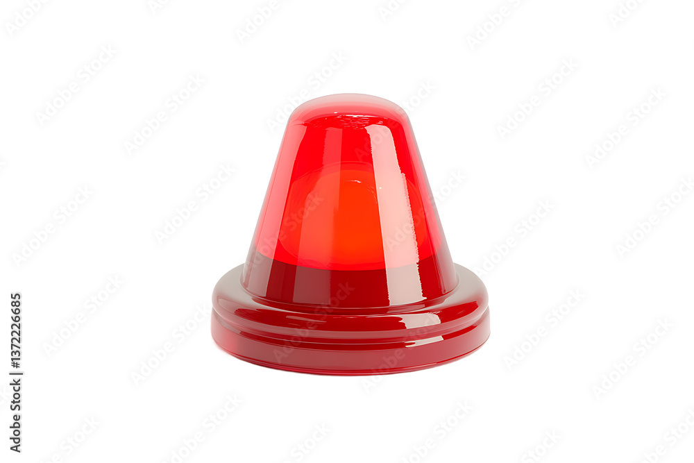 A single red emergency beacon light isolated against a stark black background in a studio setting A single red emergency beacon light isolated against a stark black background in a studio setting