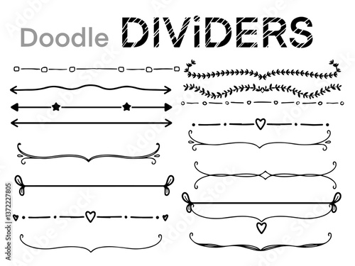Doodle dividers collection design.Line Borders sketch hand drawn.