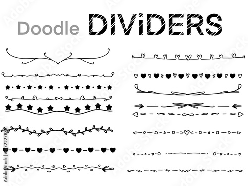 Doodle dividers collection design.Line Borders sketch hand drawn.
