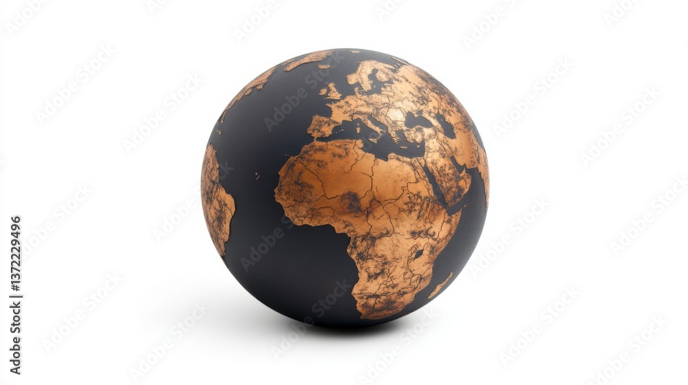 Fototapeta premium A beautiful globe showcasing Earth in elegant bronze shades. This stylized representation highlights continents with a modern twist. A creative take on our planet. Generative AI