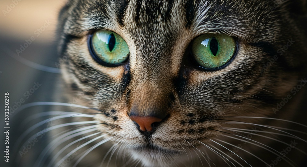 Close up Portrait of a Tabby Cat with Striking Green Eyes Detailed Fur Texture Close up Portrait of a Tabby Cat with Striking Green Eyes Detailed Fur Texture