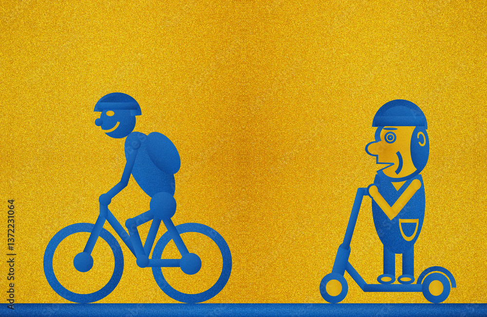 Fototapeta premium Radfahrer und E Scooter fahren auf der Straße