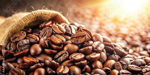 Aromatic Coffee Beans: Close-up Photography of Roasted Coffee Beans, Culinary Delight, Cozy Atmosphere, Warm Lighting