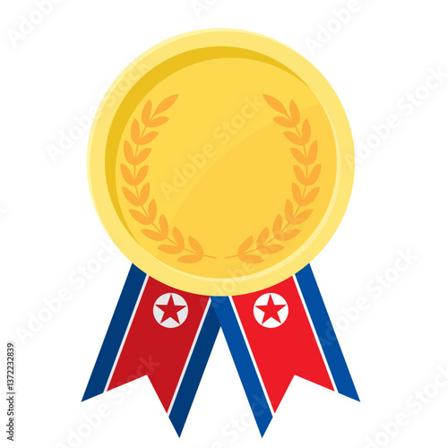 Golden award medal with North Korea flag ribbons for winners