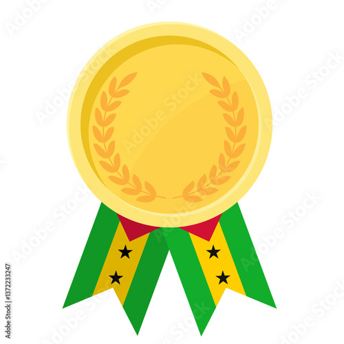 Golden award medal with Sao Tome and Principe flag ribbons for winners