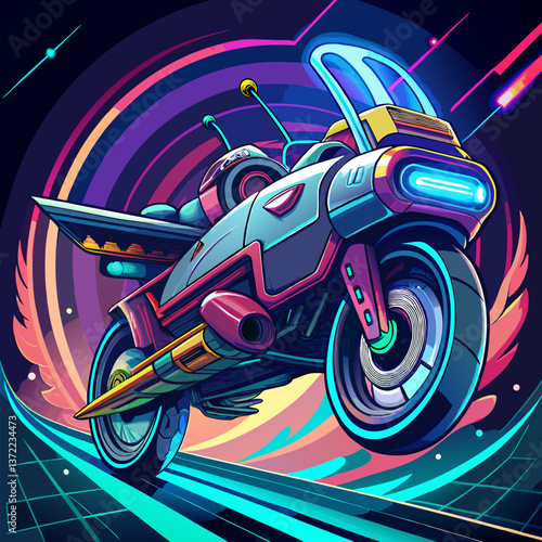 Futuristic Hover Bike with Neon Light Trails