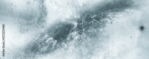 Abstract Cosmic Scene with Misty Nebula, Fluid Swirl, and Luminous Universe

