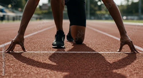Runner Preparing to Start Sprint on Track Athletic Competition