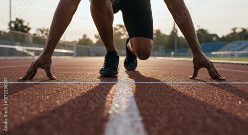 Obraz na płótnie Runner Preparing to Start Sprint on Track with Focus and Determination w salonie